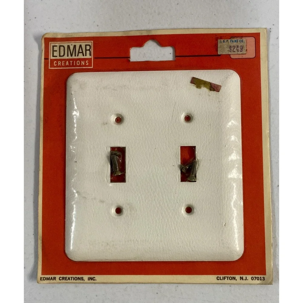 *BRAND NEW* Vintage Edmar Creations Metal Double Light switch Cover White NOS